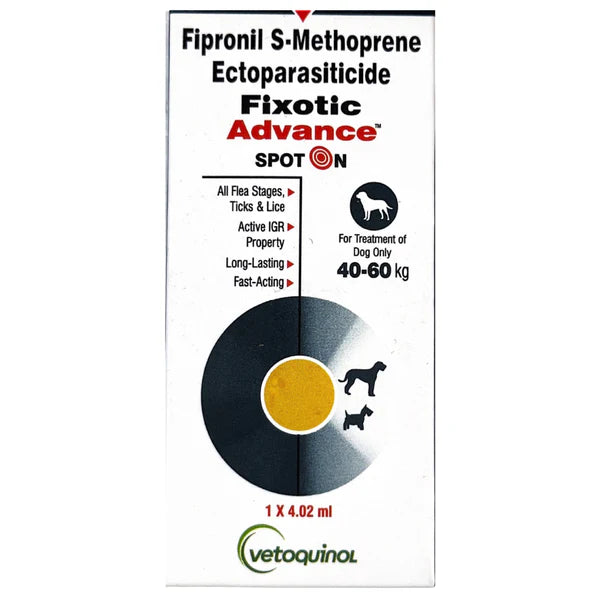 Vetoquinol Fixotic Advance Spot On packaging for dogs on a white background
