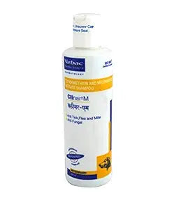 Pet shampoo bottle with visible branding on a white background