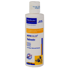 Bottle of Virbac KetoChlor shampoo on a white background