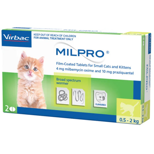 Box of Virbac Milpro for small cats and kittens on a white background