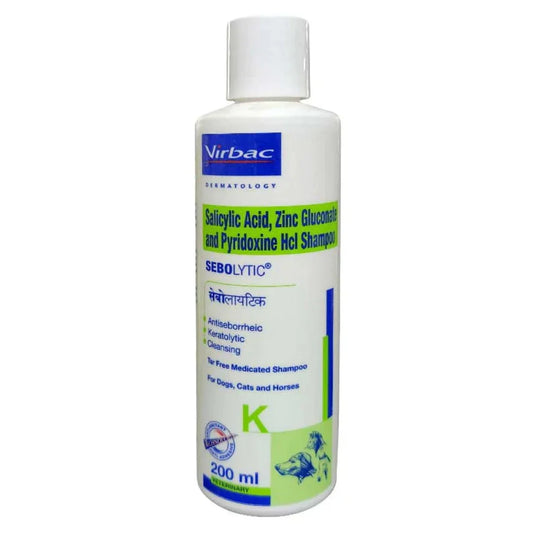 Shampoo bottle with Virbac branding on a white background