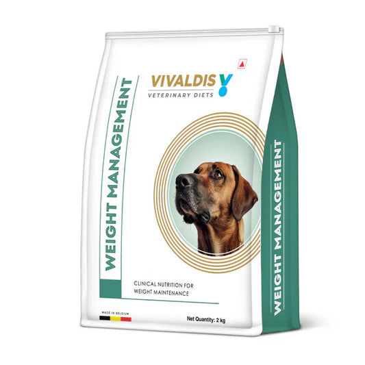 Vivaldis Veterinary Diets Weight Management dog food package on a white background