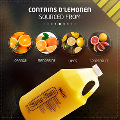 Yellow bottle labeled 'Wahl Citrus Clean' with images of citrus fruits on a dark background.