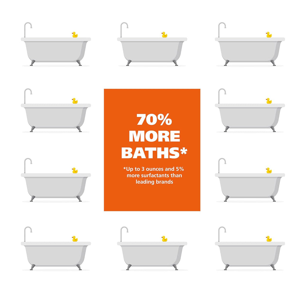 Multiple white bathtubs with yellow rubber ducks and an orange box with text on a white background