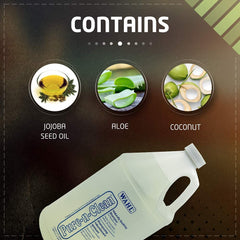 Wahl Pure-n-Clean product with ingredients jojoba seed oil, aloe, and coconut on a dark background.