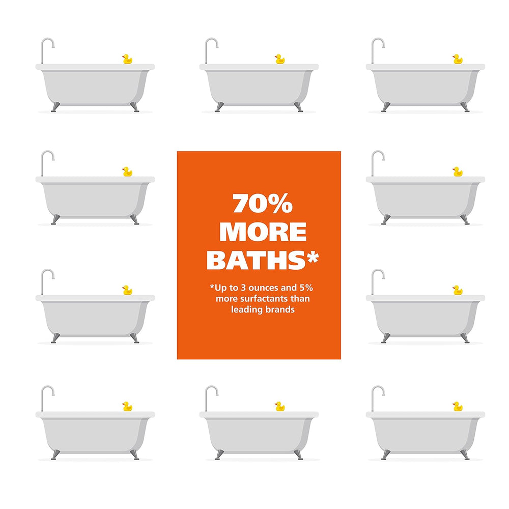 Multiple white bathtubs with yellow rubber ducks and an orange box with text on a white background