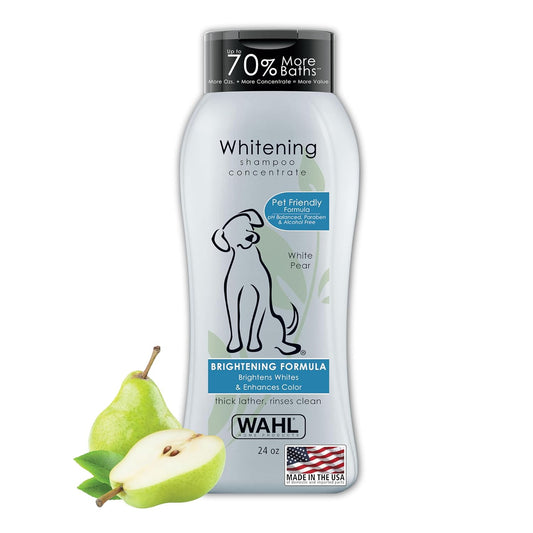 Wahl Whitening Shampoo Concentrate bottle with pear illustration on a white background