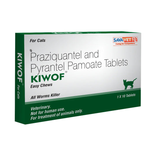 Box of Kiwof Praziquantel and Pyrantel Pamoate Tablets for cats on a white background