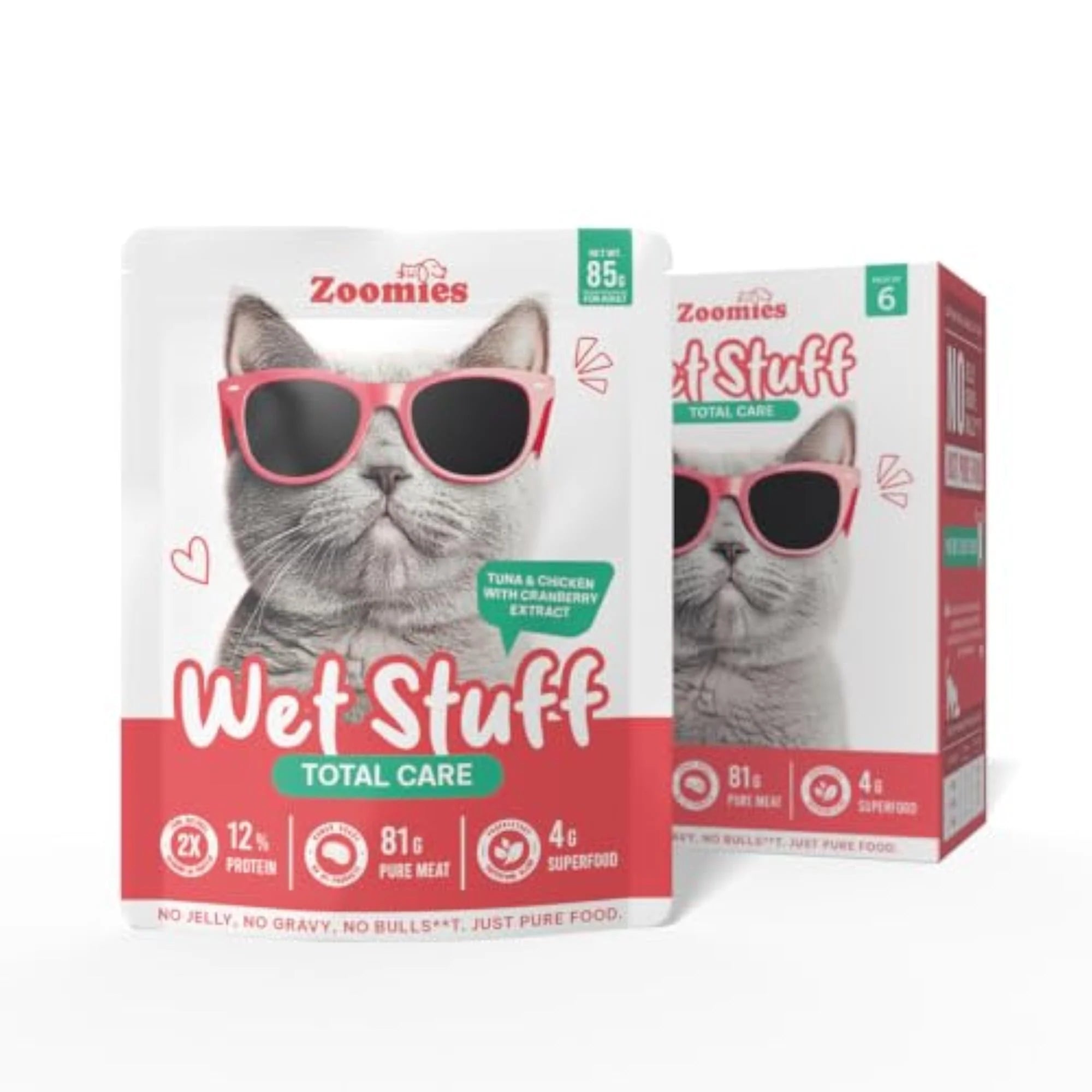 Zoomies Wet Stuff Total Care Wet Food for Cats 85g pouch front view