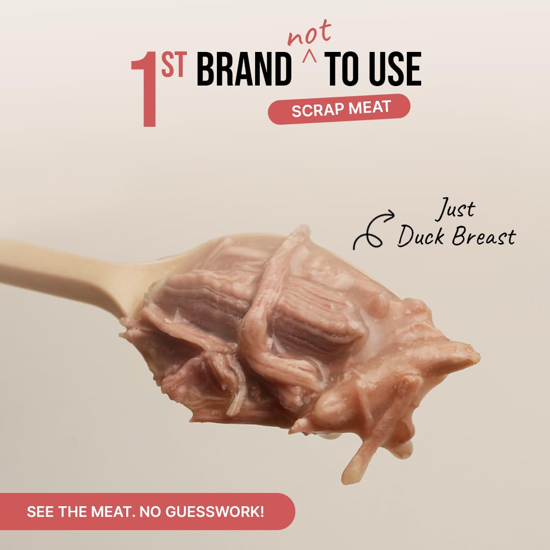 Zoomies Wet Stuff Lite Duck Breast in Bone Broth wet food texture with real duck shreds