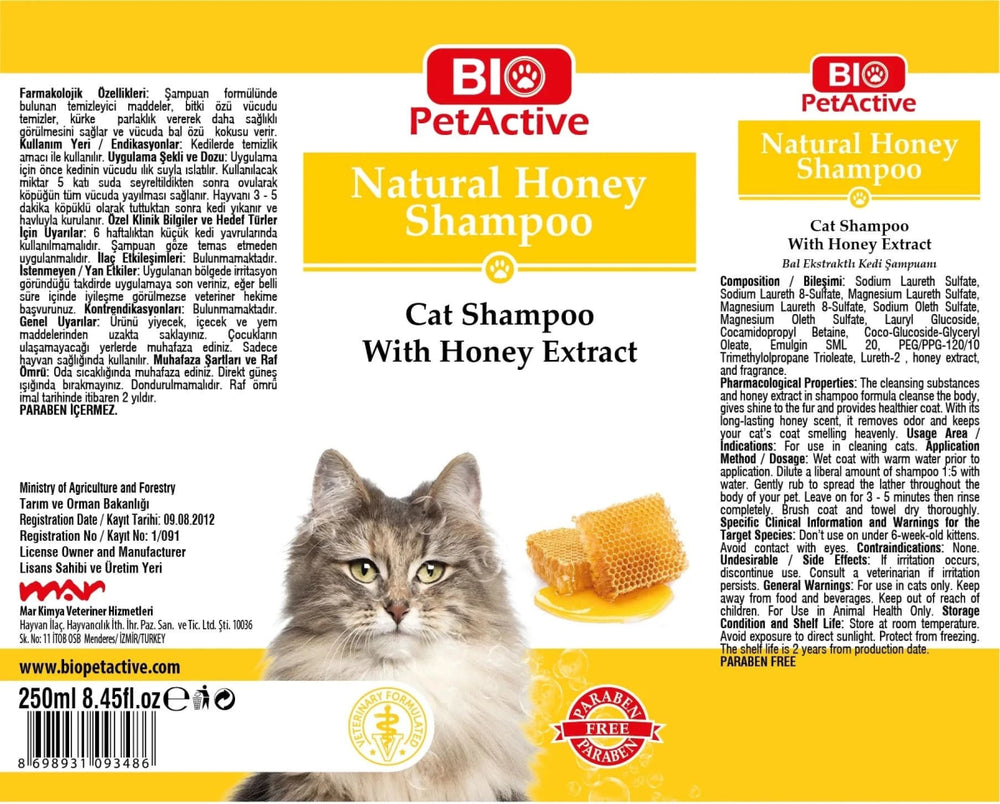 Bio Pet Natural Honey Shampoo for Cats (250ml) - dspetstore.com