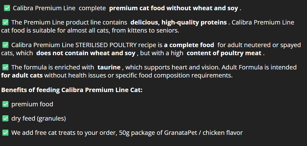 Calibra Cat Premium Line Sterilized Poultry Dry Cat Food - dspetstore.com