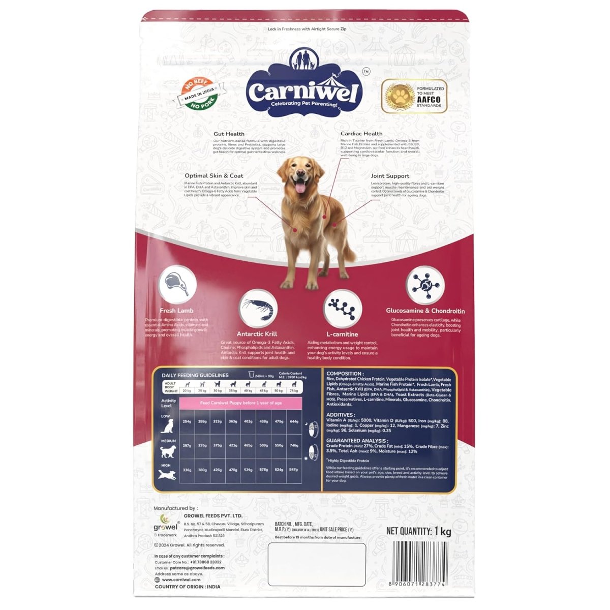 Carniwel Fresh Lamb Adult Large Breed Dry Dog Food - dspetstore.com