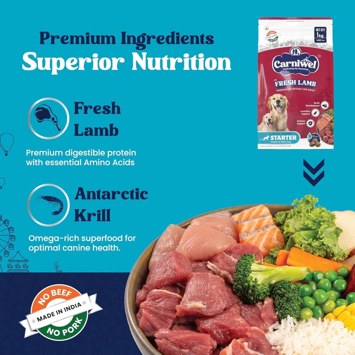 Carniwel Fresh Lamb Starter Large Breed Dry Dog Food - dspetstore.com