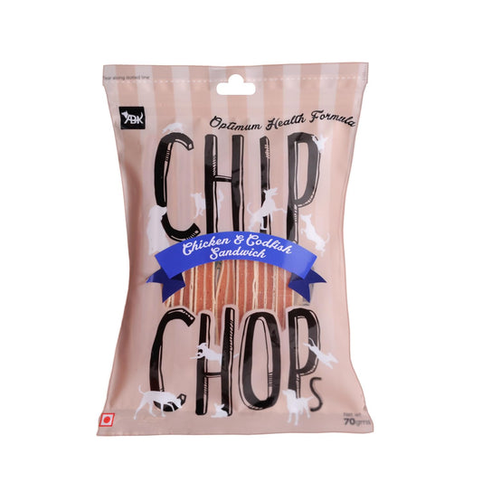 Chip Chops Chicken & Codfish Sandwich Dog Treats.