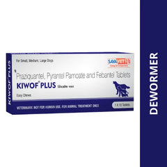 Box of Kiwof Plus dewormer for dogs with Savavet branding on a white background.