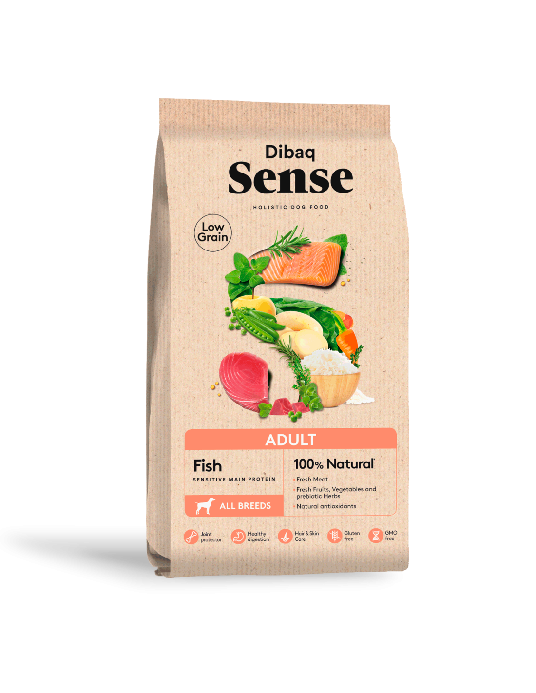 DIBAQ Sense Adult Dog Low Grain Fish Food for healthy dogs.
Low grain fish food for dogs, vet recommended for sensitive dogs.

