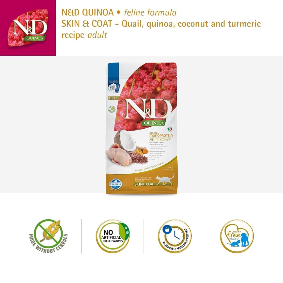 Farmina N&D Dry Cat Food Quinoa Skin & Coat - Quail Grain Free - dspetstore.com