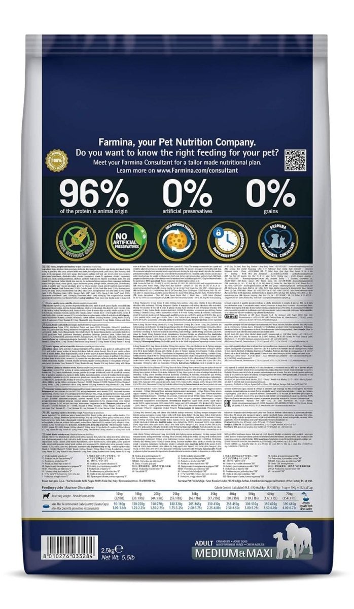 Farmina N&D Pumpkin Lamb & Blueberry Grain Free Adult Medium Maxi Dog Dry Food - dspetstore.com