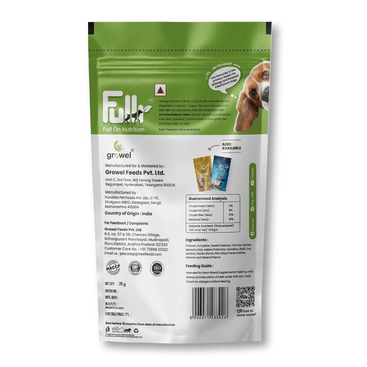 Fullr Immune Cold Pressed Dog Treats, 70g (Pack of 1) - dspetstore.com