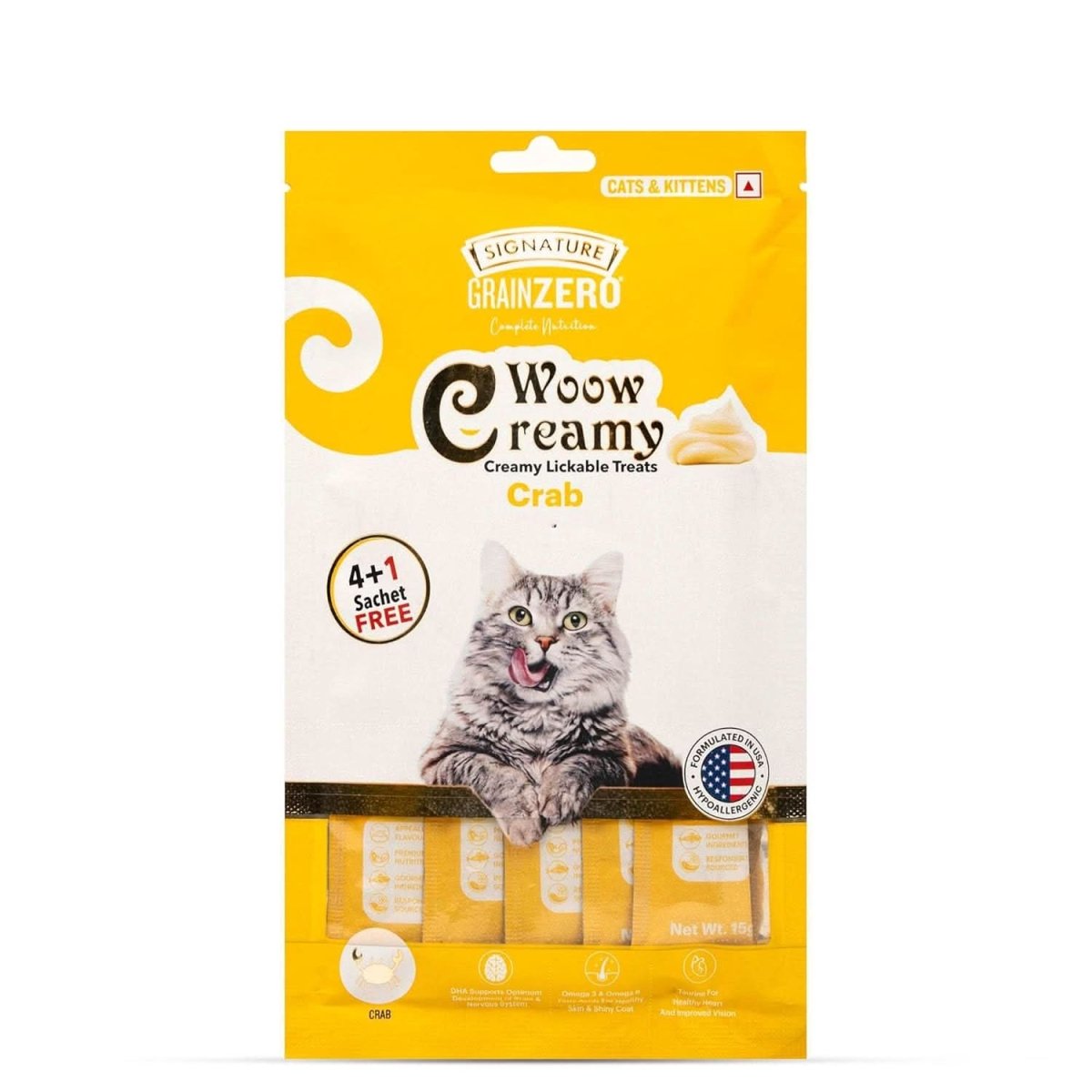 Grain Zero Woow Lickable Treats Combo for Cats & Kittens – Tuna, Chicken, Salmon & Crab – 75 gm Each - dspetstore.com
