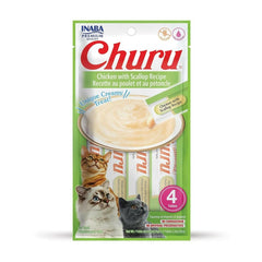 INABA Churu Chicken with Scallop Recipe Lickable Purée Natural Cat Treats USA605A, 56 g - dspetstore.com