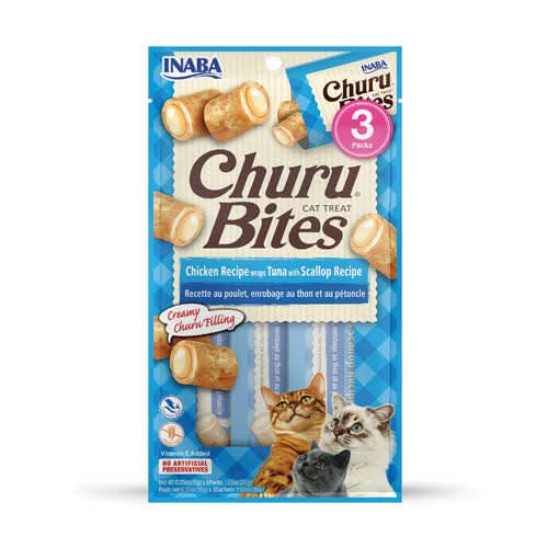 INABA Churu Churu Bites Chicken Wraps Tuna with Scallop Recipe Flavor Cat Treats USA722B, 30 g - dspetstore.com