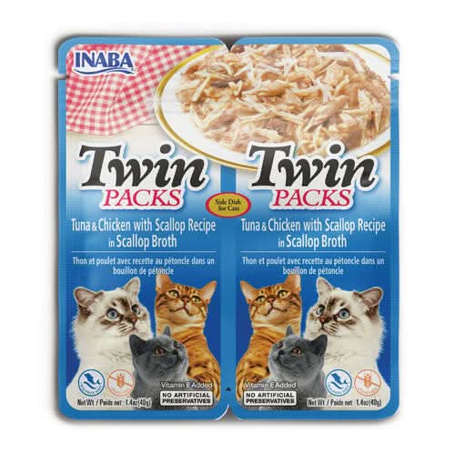 INABA Churu Twins Tuna with Chicken & Scallop Cat Treats USA803B, 80 g (Pack of 1) - dspetstore.com