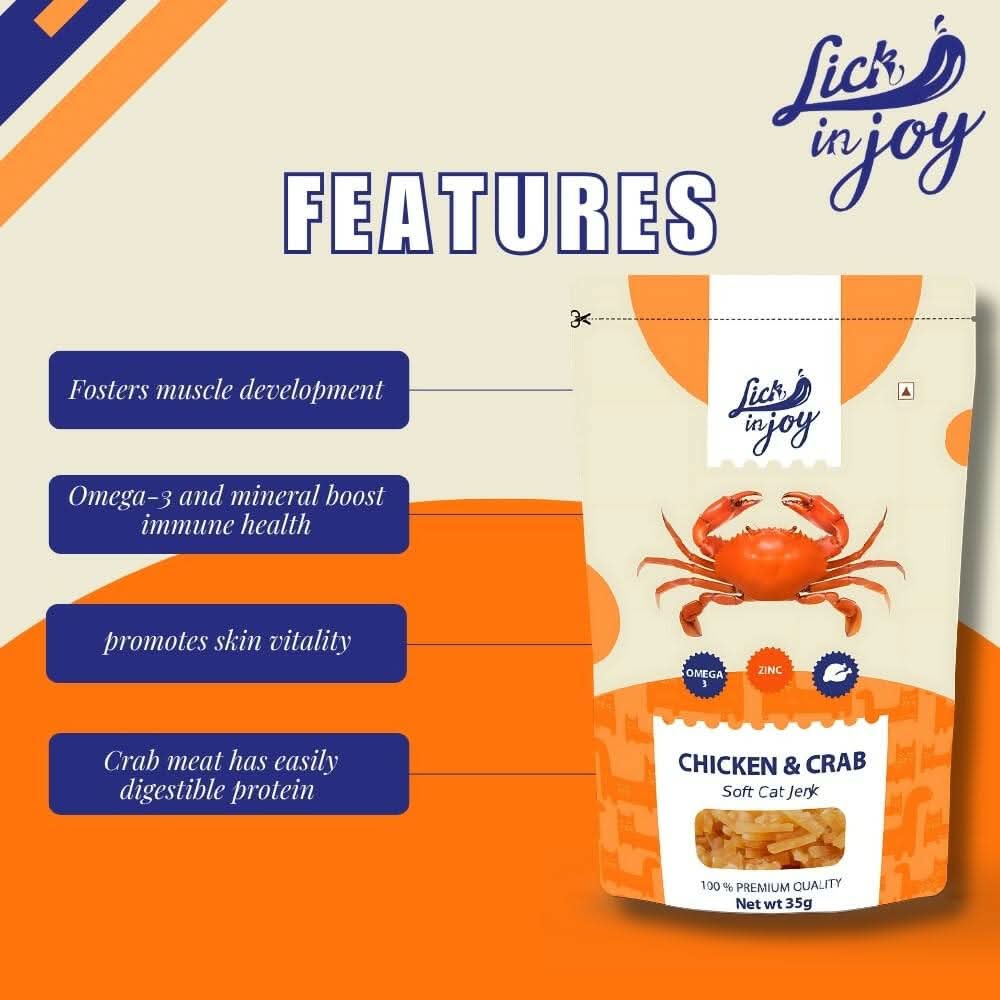 Lick in Joy Soft Cat Jerky All Life Stages Cat Treats, Chicken and Crab, 35 g - dspetstore.com