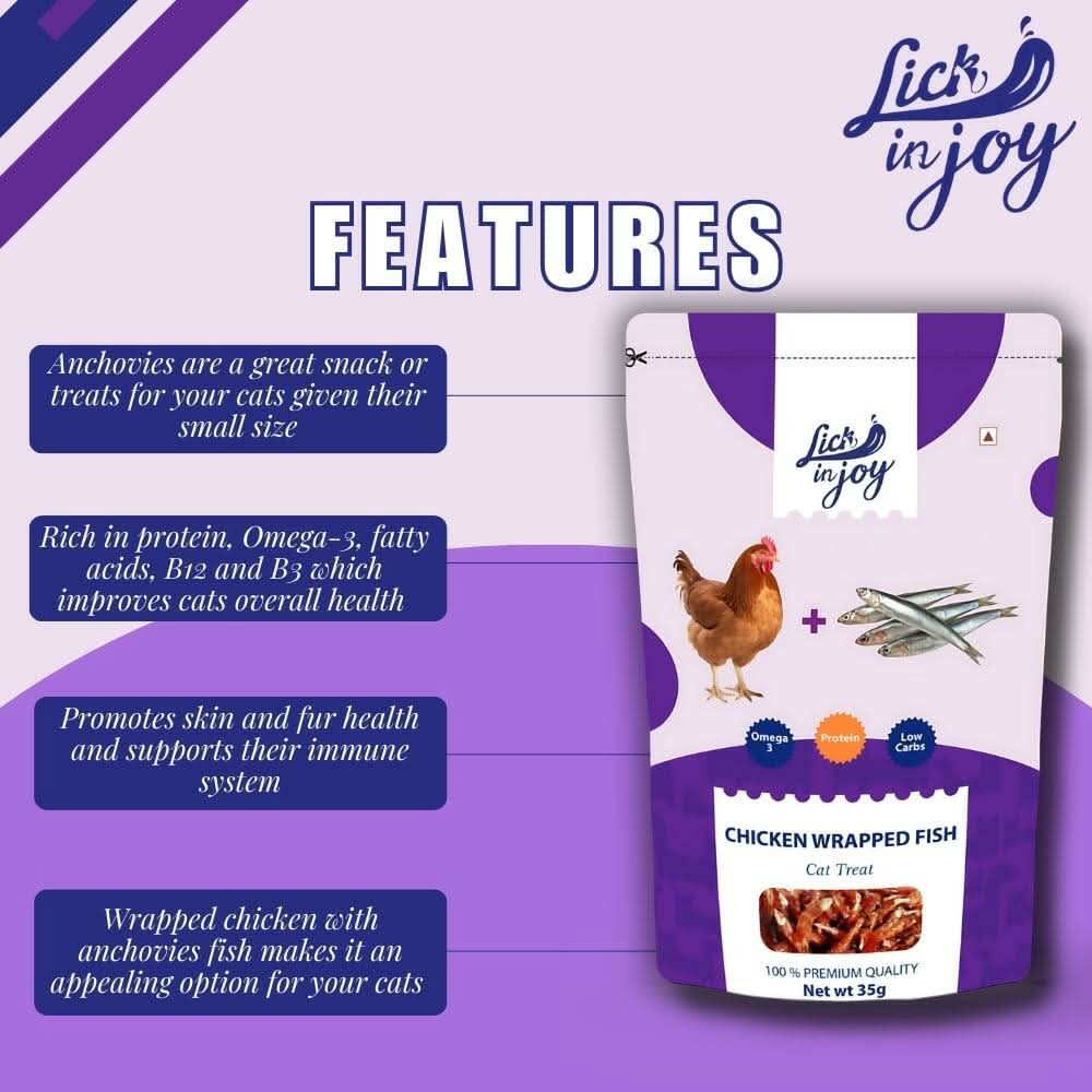 Lick in Joy Soft Cat Jerky All Life Stages Cat Treats,Chicken Wrapped Fish, 35 g - dspetstore.com