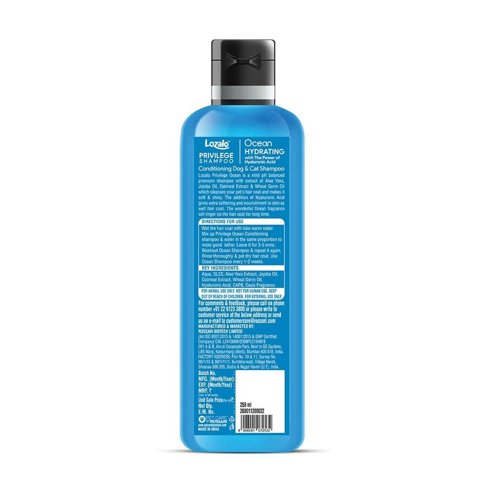 Lozalo Privilege Pet Shampoo Ocean Hydrating — For Cats & Dogs - dspetstore.com