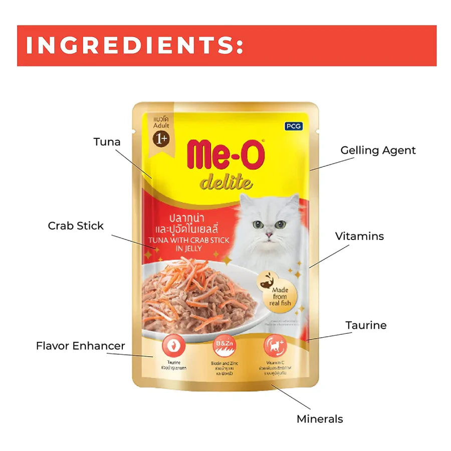 MeO Delite Cat Food Tuna with Crab Sticks in Jelly.