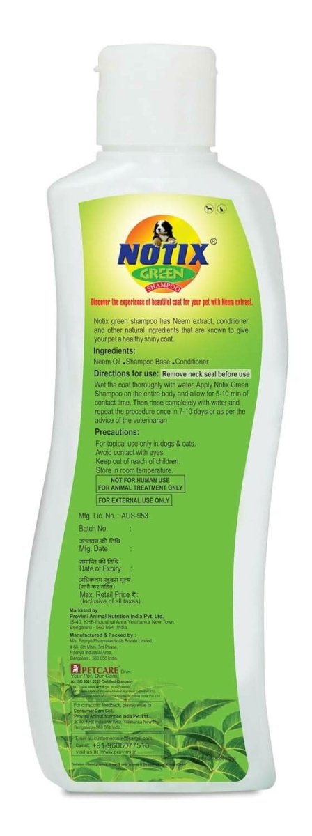 Petcare Notix Green Shampoo for Dogs (200 ml) - dspetstore.com