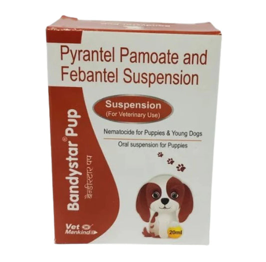 Box of Pyrantel Pamoate and Febantel Suspension for puppies on a white background