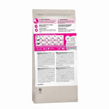 Dog food packaging with nutritional information on a white background