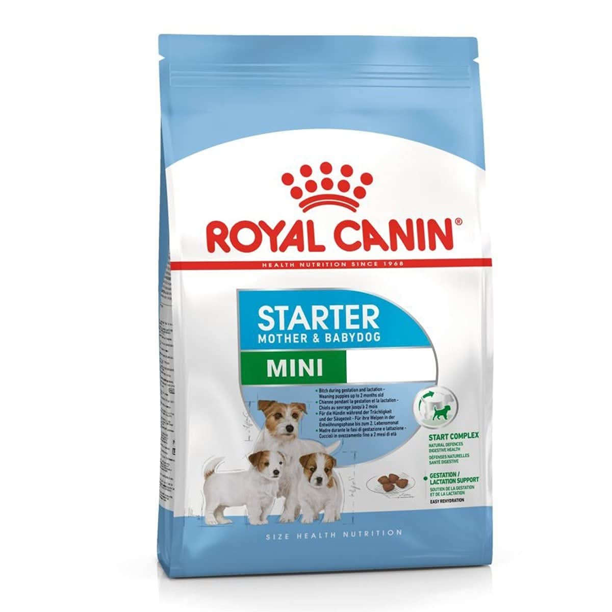 Royal Canin Starter Mother & Babydog Mini dog food package on a white background