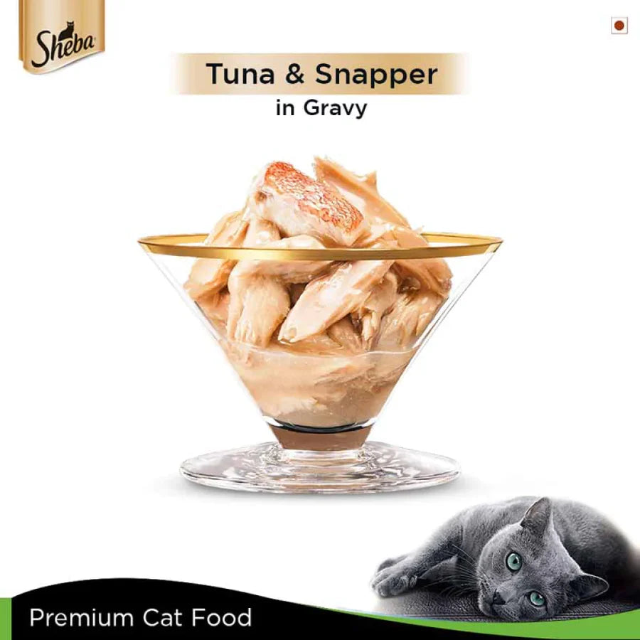Sheba Cat Wet Food Tuna White Meat and Snapper in Gravy.