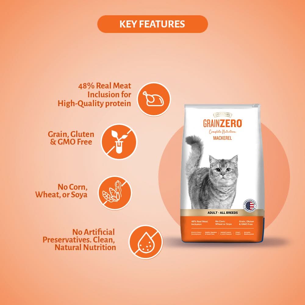 Signature Grain Zero Adult Cat Food - All Breed (Flavour : Mackerel), 1.2 kg - dspetstore.com