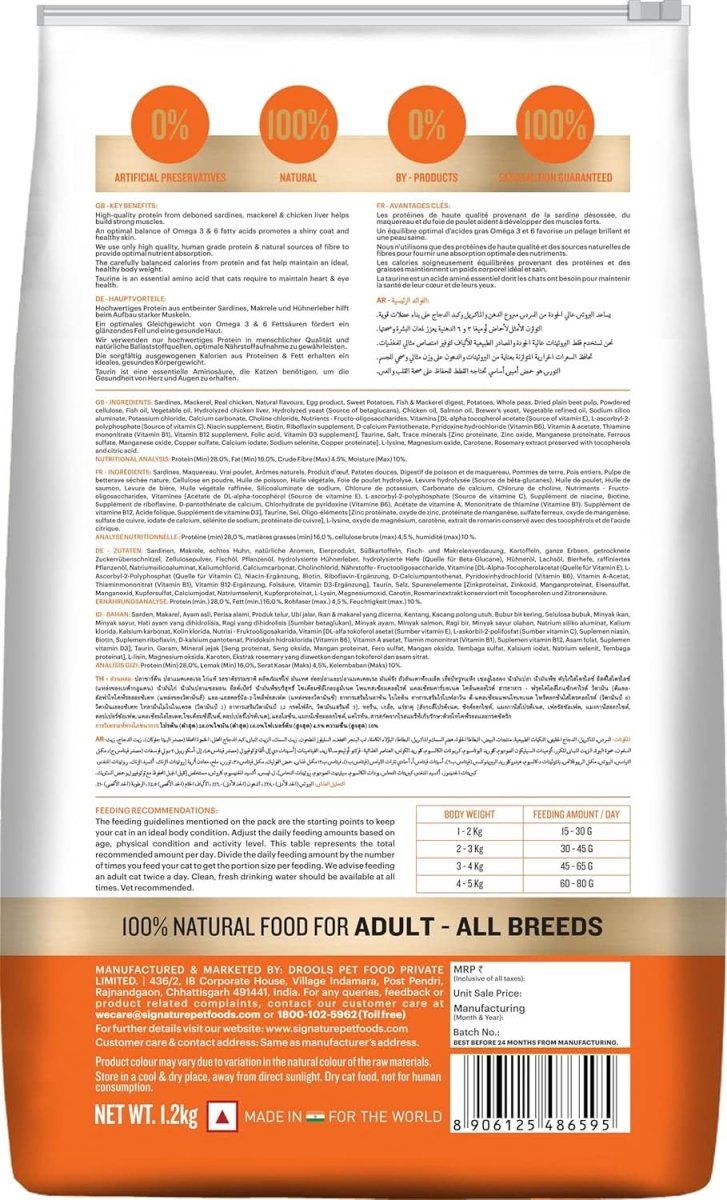 Signature Grain Zero Adult Cat Food - All Breed (Flavour : Mackerel), 1.2 kg - dspetstore.com