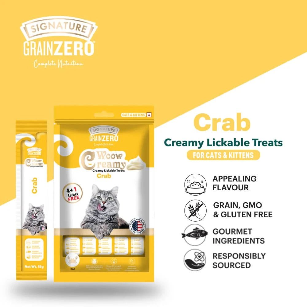 Signature Grain Zero Woow Creamy Crab Lickable Treats for Cat & Kitten – 75 g - dspetstore.com