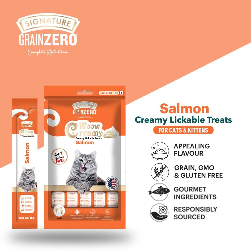 Signature Grain Zero Woow Creamy Salmon Lickable Treats for Cat & Kitten – 75 g - dspetstore.com