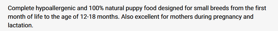 Small breed puppy eating DIBAQ low grain mini food.