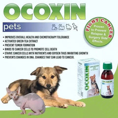 Ocoxin pets product packaging with a dog and cat on a green background