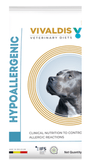 Vivaldis Veterinary Diets Hypoallergenic dog food packaging with a dog illustration on a white background.