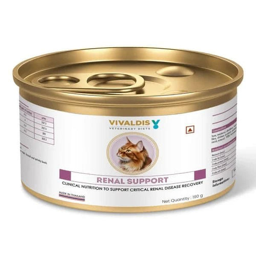 Vivaldis Veterinary Diets renal support cat food can on a white background