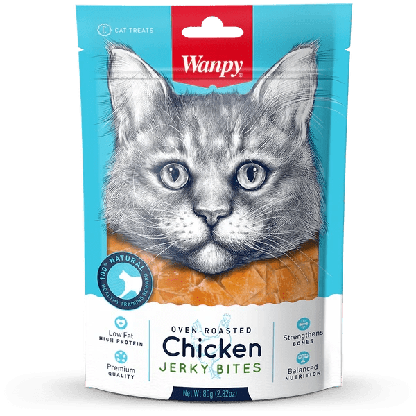 Wanpy Cat Treats Soft Oven Roasted Chicken Jerky Bites – 80g - dspetstore.com