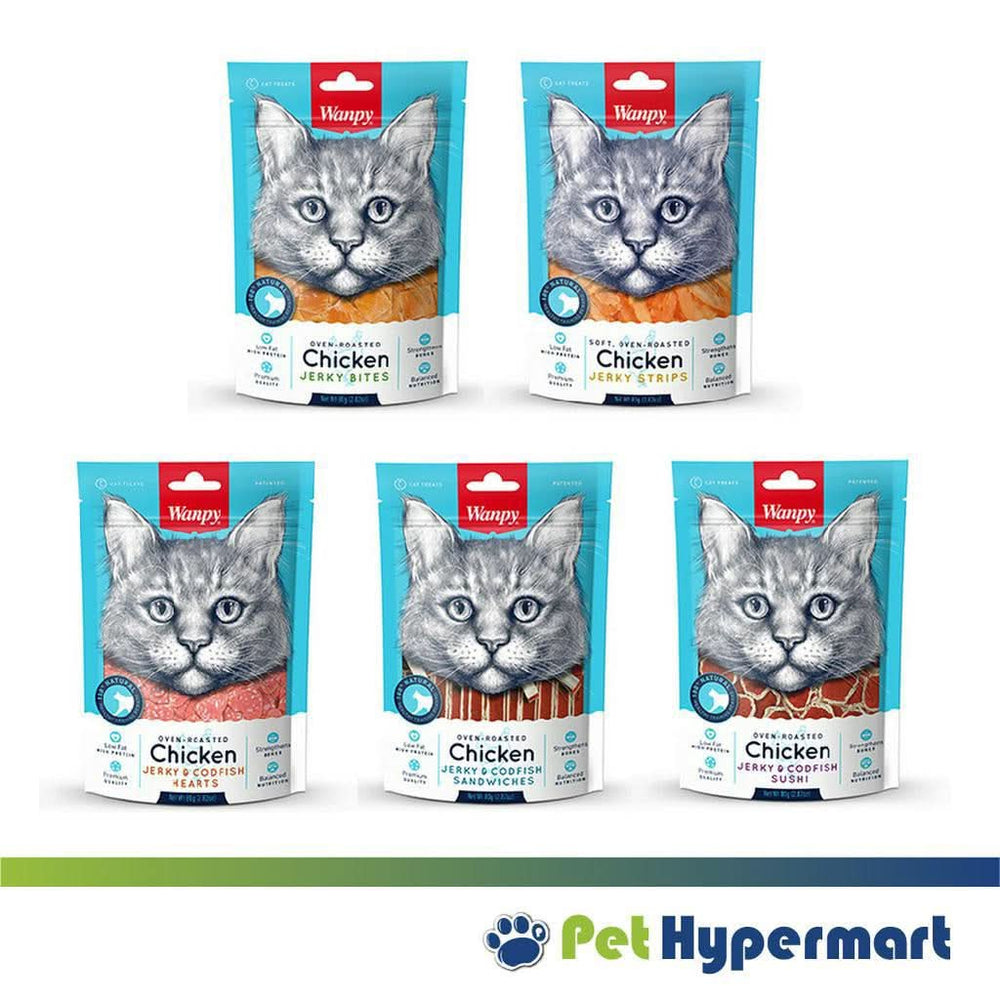 Wanpy Cat Treats Soft Oven Roasted Chicken Jerky Bites – 80g - dspetstore.com
