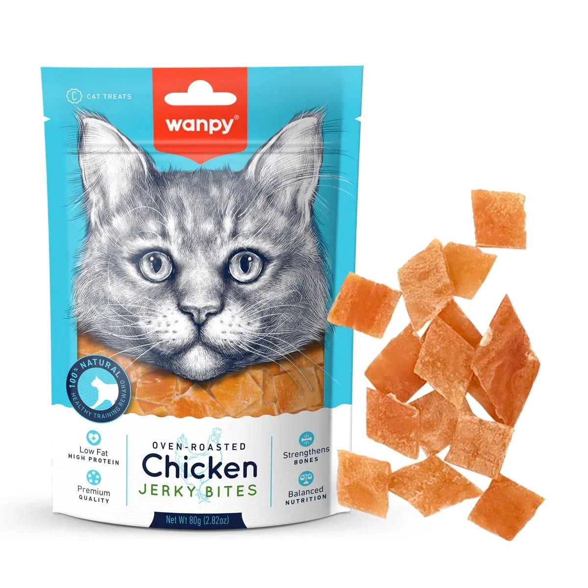 Wanpy Cat Treats Soft Oven Roasted Chicken Jerky Bites – 80g - dspetstore.com