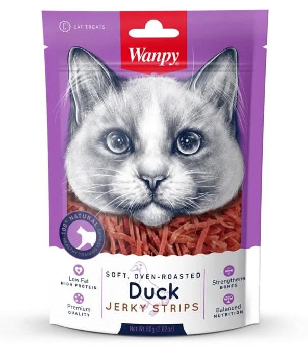 Wanpy Cat Treats Soft Oven Roasted Duck Jerky Strips – 80g - dspetstore.com