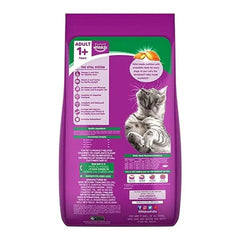 Purple cat food package with a cat illustration on a white background